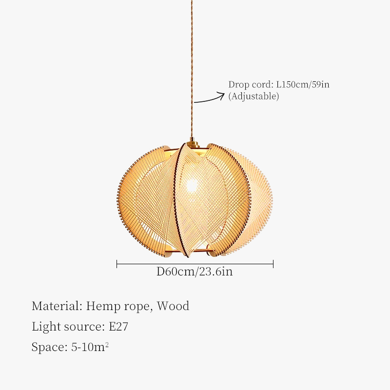 lustre en corde de chanvre et bois pour décoration intérieure