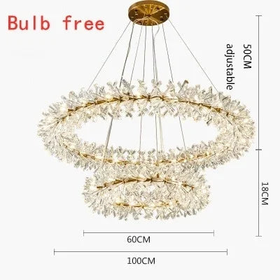 Lustre en cristal de fleur moderne Suspension lustres LED de luxe pour salon 60 80 100 cm anneaux suspendus suspension