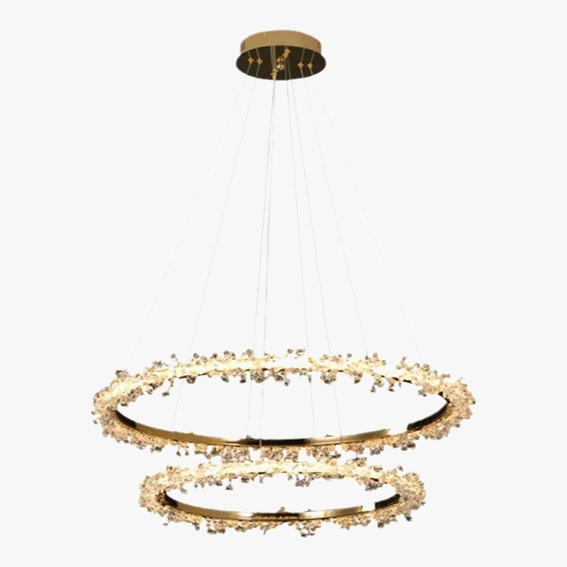 lustre en cristal de luxe avec anneau doré lumineux et élégant