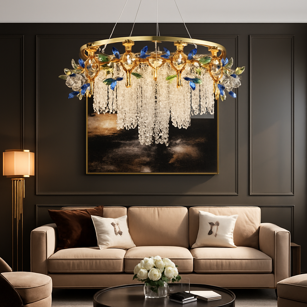 lustre en cristal de luxe pour décoration intérieure élégante