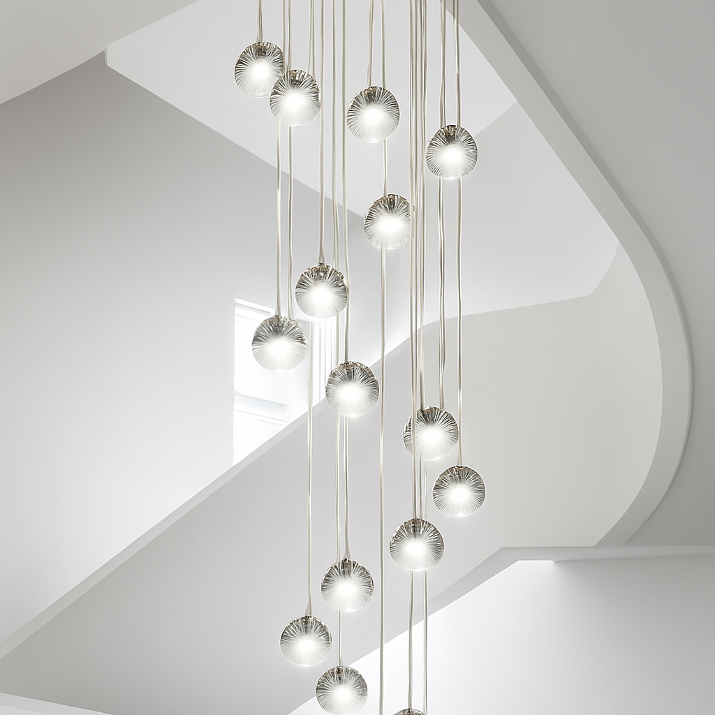 lustre en cristal design luxe pour éclairage moderne escalier colimaçon