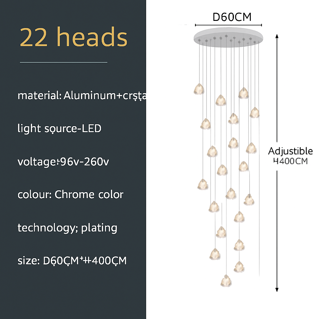 lustre en cristal design luxe pour éclairage moderne escalier colimaçon