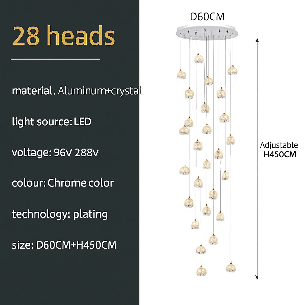 lustre en cristal design luxe pour éclairage moderne escalier colimaçon