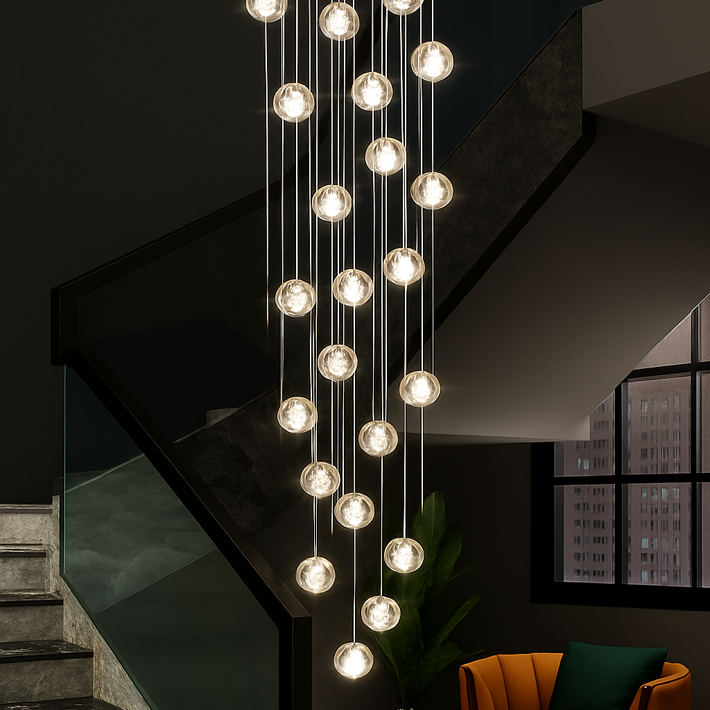 lustre en cristal design luxe pour éclairage moderne escalier colimaçon