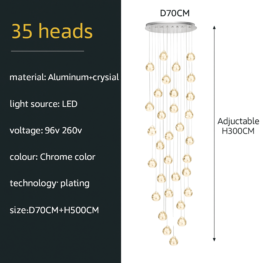 lustre en cristal design luxe pour éclairage moderne escalier colimaçon