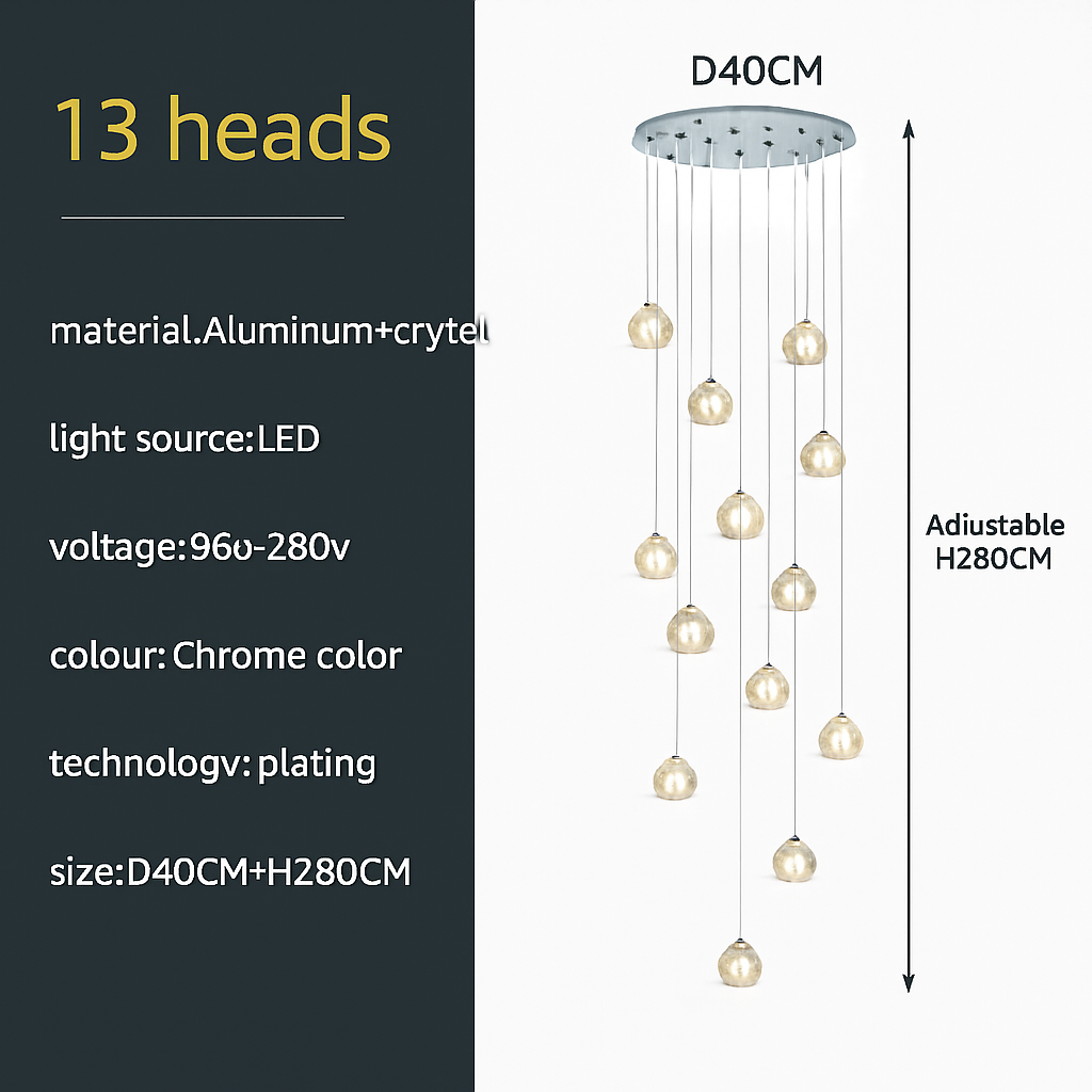 lustre en cristal design luxe pour éclairage moderne escalier colimaçon