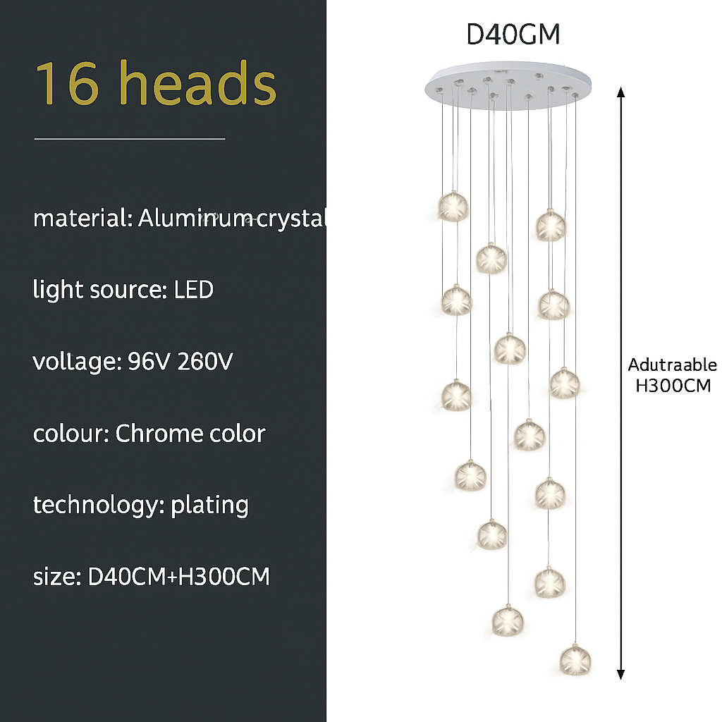 lustre en cristal design luxe pour éclairage moderne escalier colimaçon