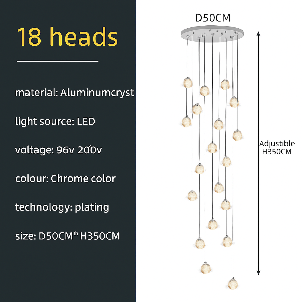 lustre en cristal design luxe pour éclairage moderne escalier colimaçon