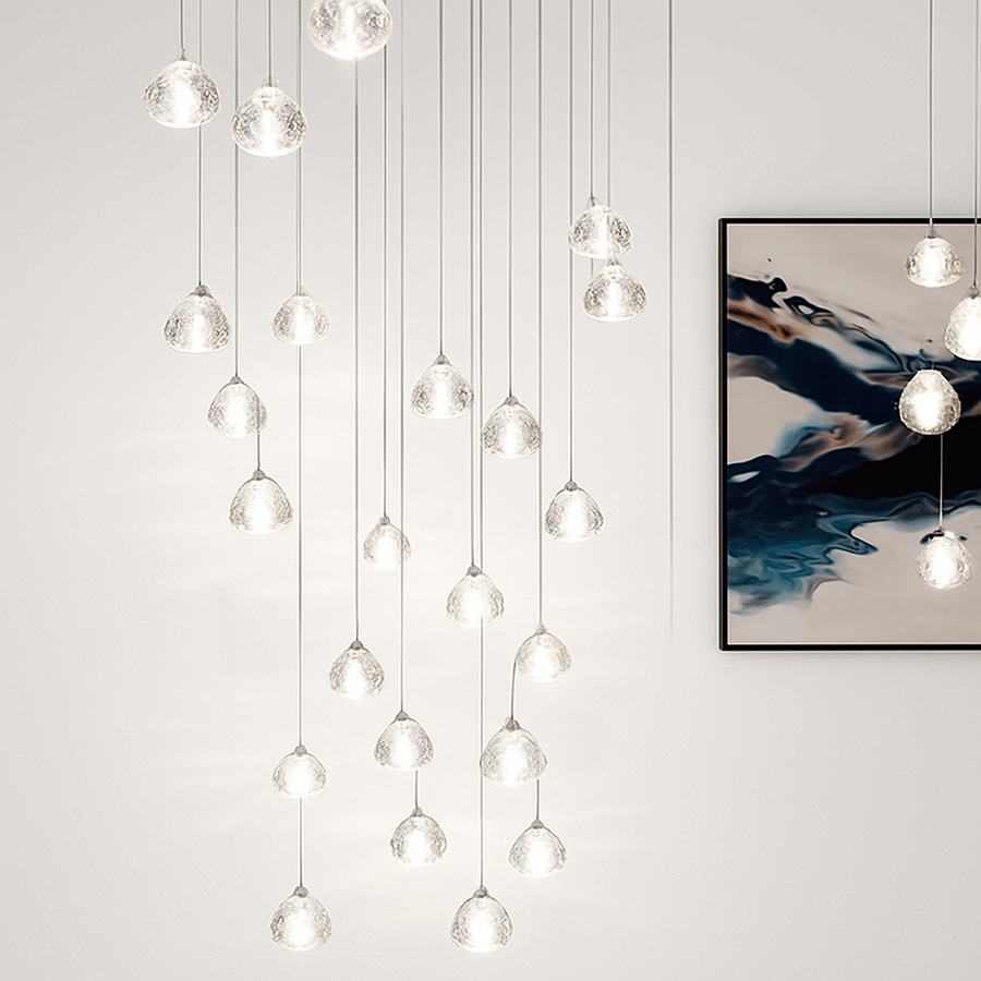 lustre en cristal design luxueux pour escalier colimaçon moderne