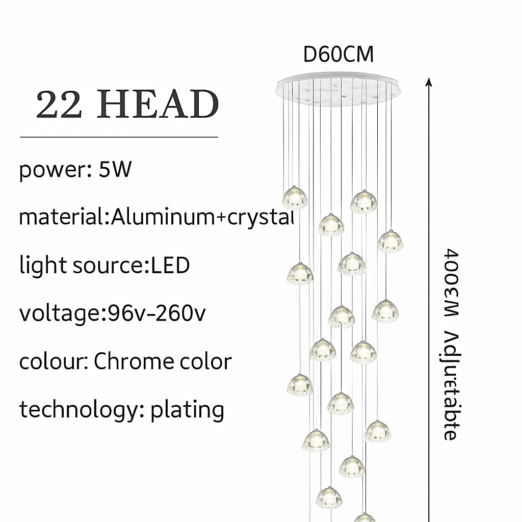 lustre en cristal design luxueux pour escalier colimaçon moderne