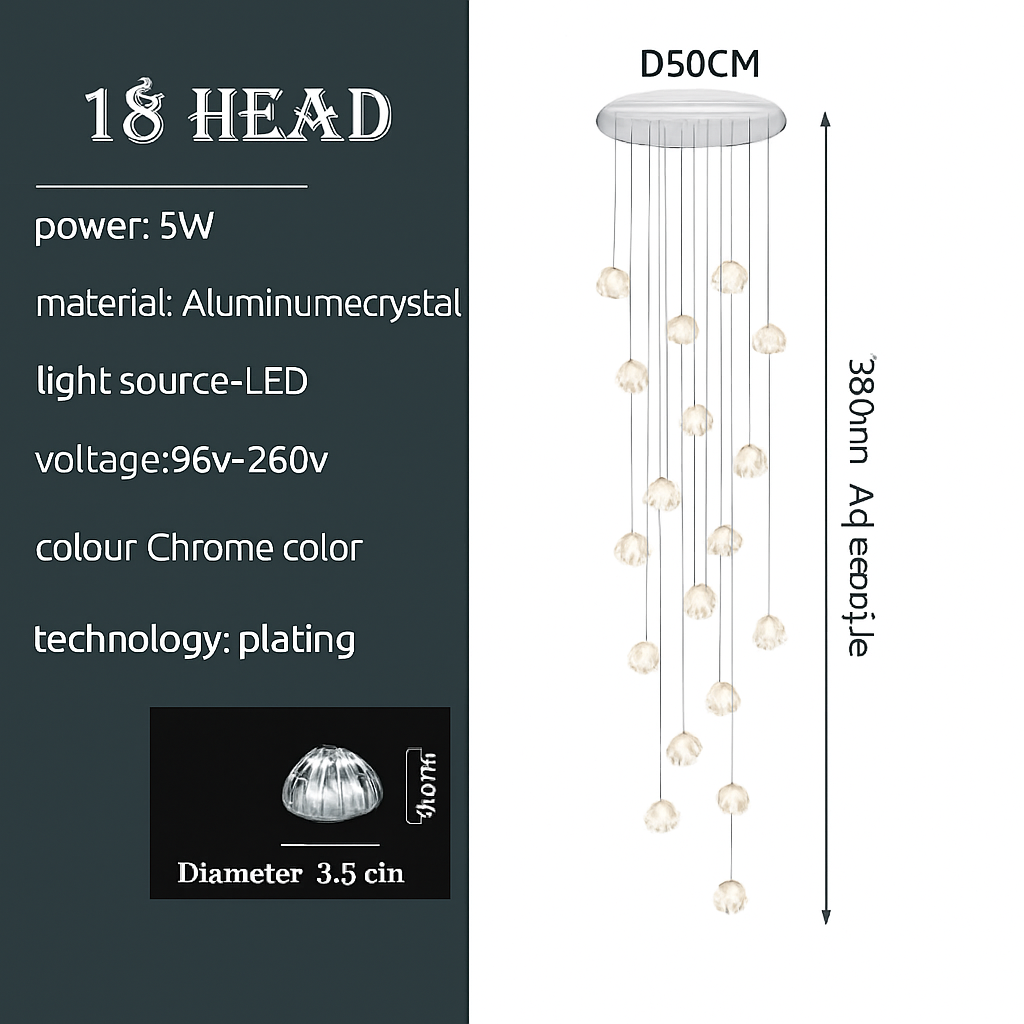 lustre en cristal design luxueux pour escalier colimaçon moderne