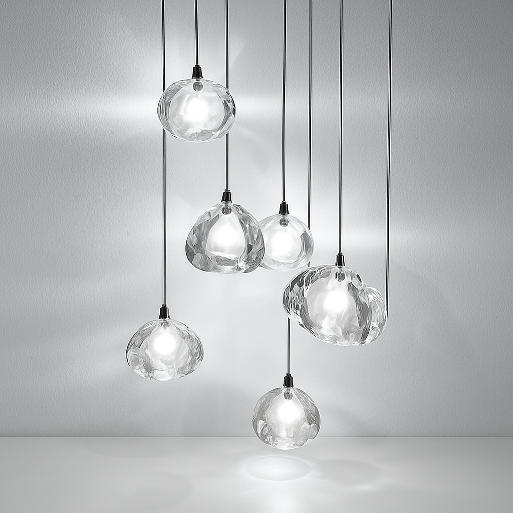 lustre en cristal design luxueux pour escalier colimaçon moderne