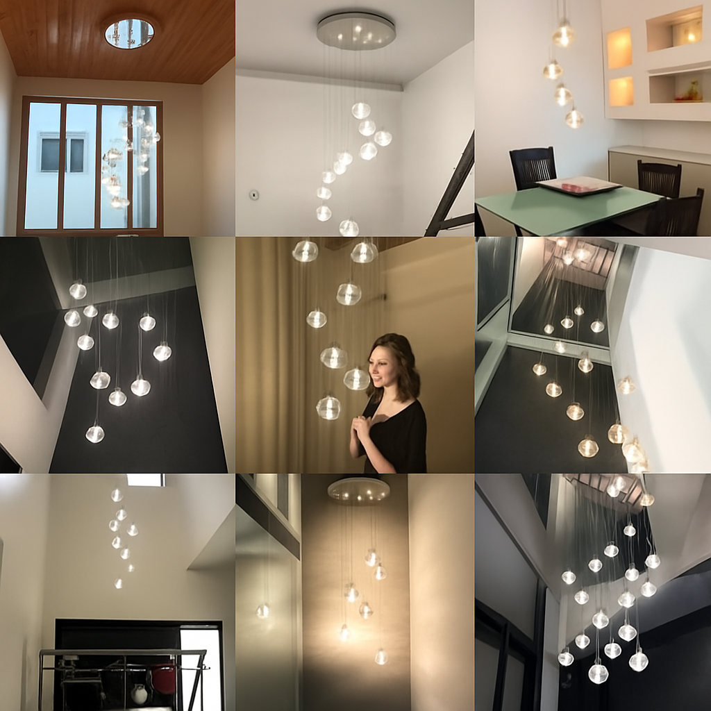 lustre en cristal design luxueux pour escalier colimaçon moderne