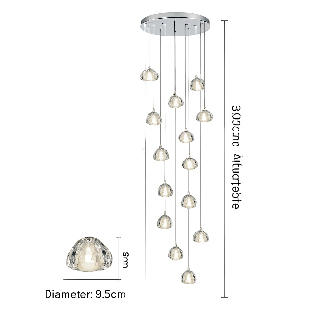 lustre en cristal design luxueux pour escalier colimaçon moderne