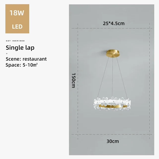 lustre en cristal k9 style nordique avec anneau en pétales et led