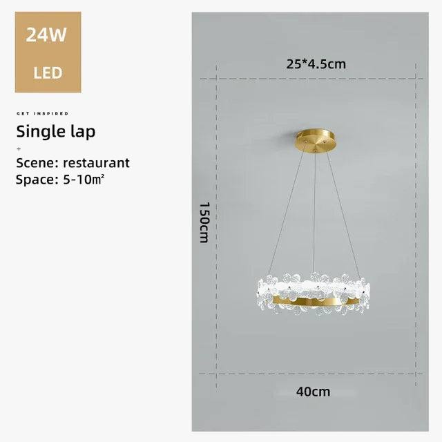 lustre en cristal k9 style nordique avec anneau en pétales et led