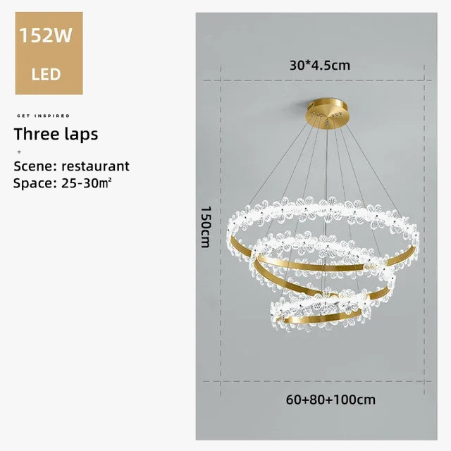 lustre en cristal k9 style nordique avec anneau en pétales et led
