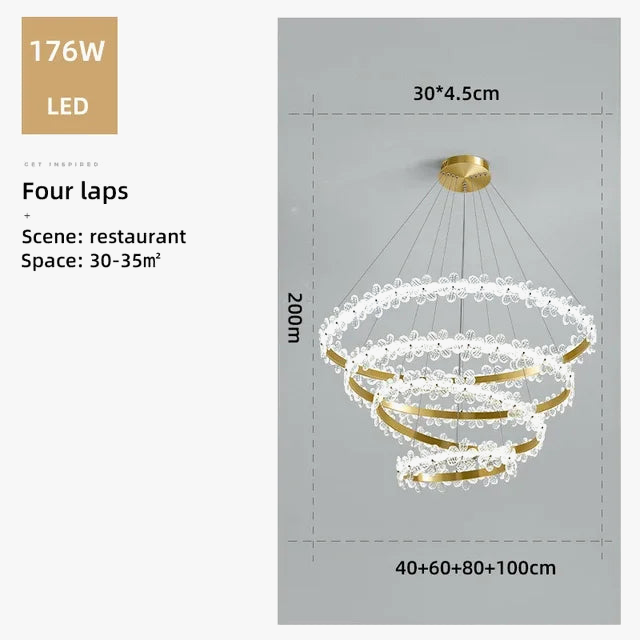 lustre en cristal k9 style nordique avec anneau en pétales et led