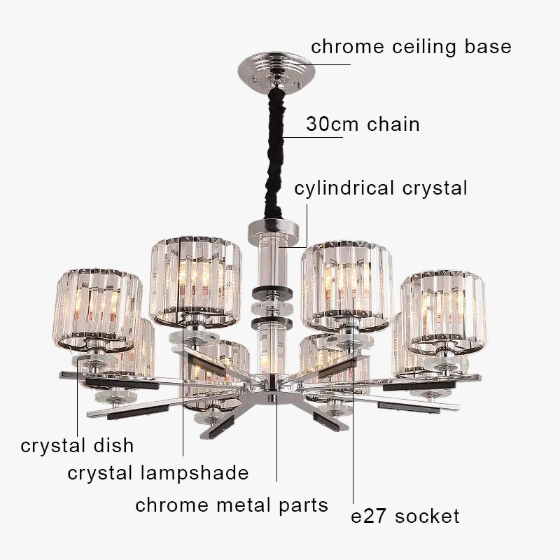 lustre en cristal luxe nordique éclairage métal chromé verre transparent