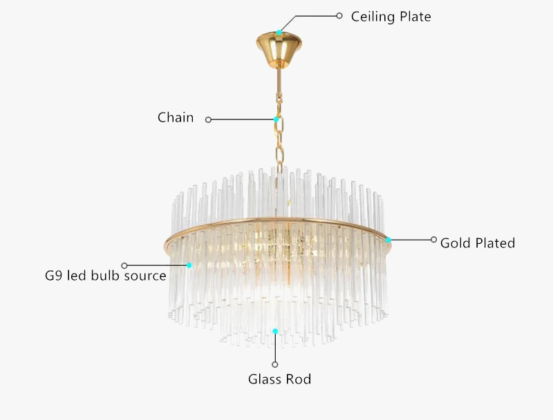 lustre en cristal moderne avec tige en verre transparent élégant et chic