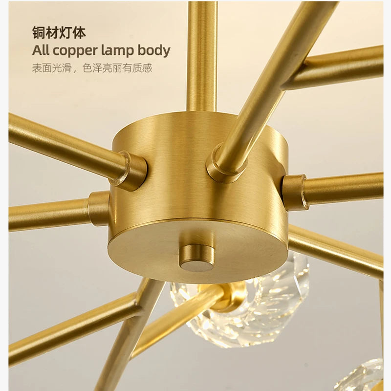 lustre en cristal moderne en cuivre pour un éclairage raffiné
