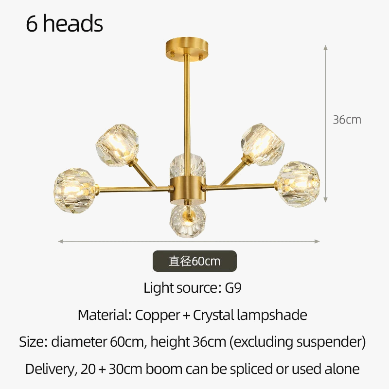 lustre en cristal moderne en cuivre pour un éclairage raffiné