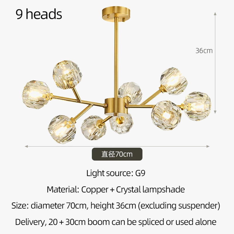 lustre en cristal moderne en cuivre pour un éclairage raffiné