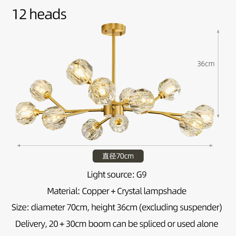 lustre en cristal moderne en cuivre pour un éclairage raffiné