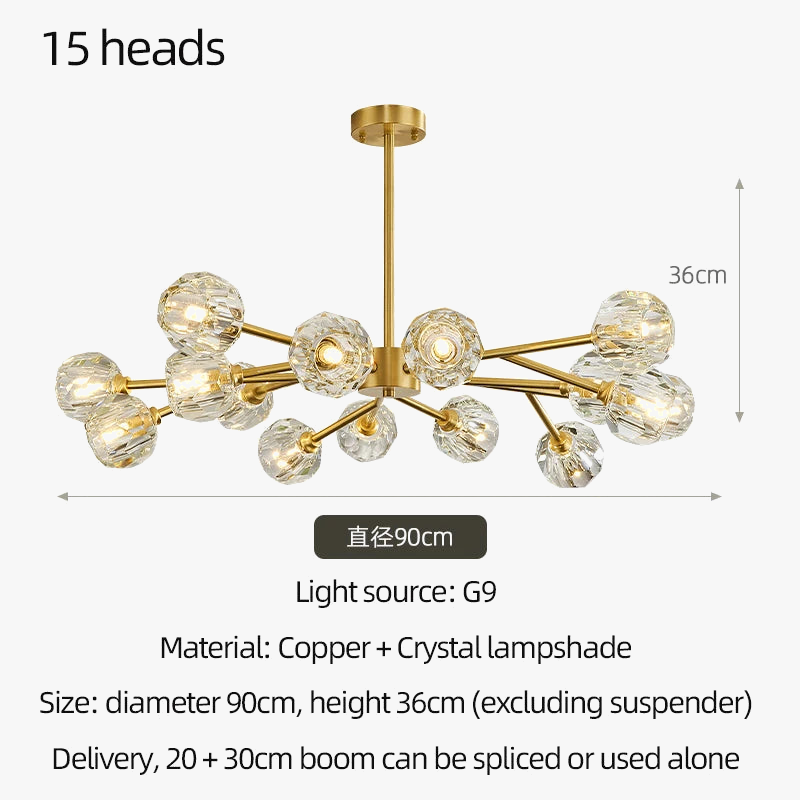 lustre en cristal moderne en cuivre pour un éclairage raffiné