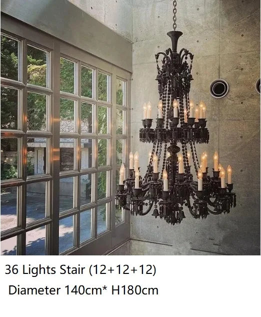lustre en cristal noir européen avec lampe à bougie à led