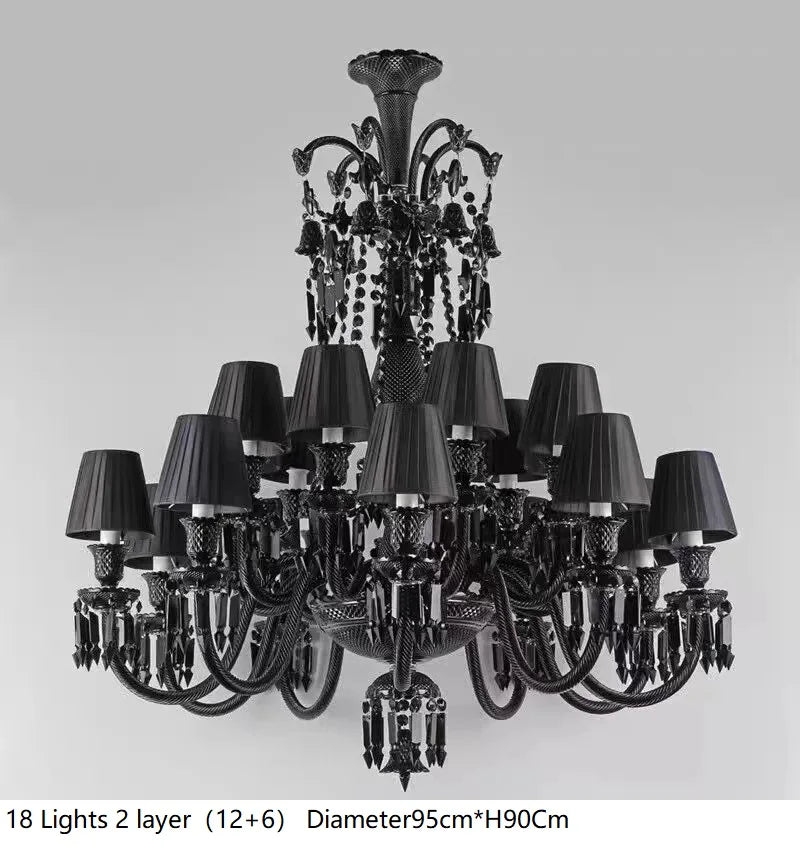 lustre en cristal noir européen avec lampe à bougie à led