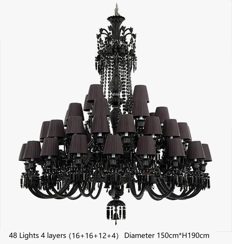 lustre en cristal noir européen avec lampe à bougie à led