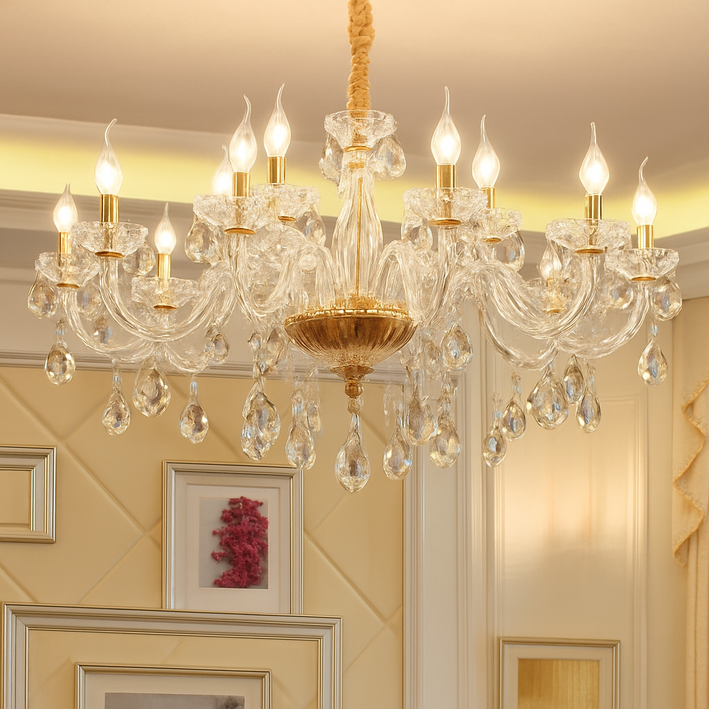 lustre en cristal transparent européen pour un éclairage luxueux