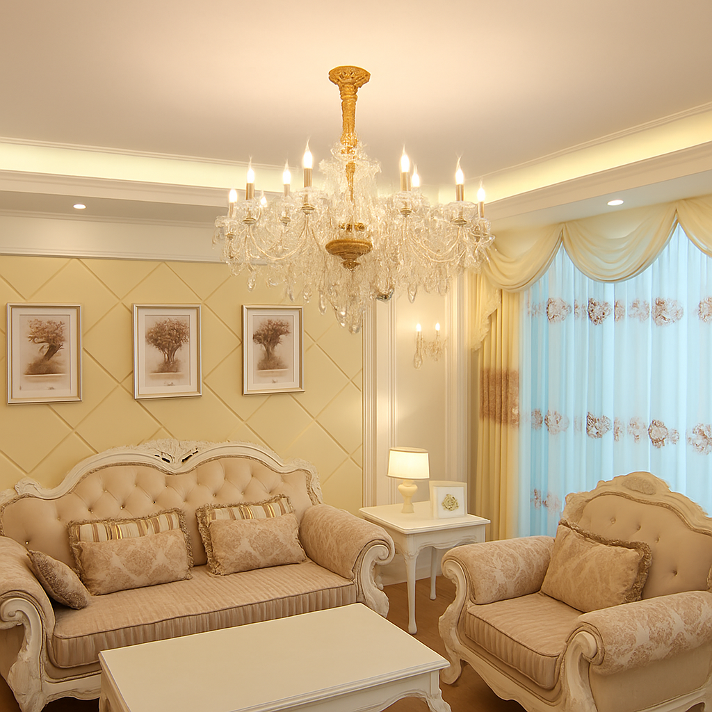 lustre en cristal transparent européen pour un éclairage luxueux