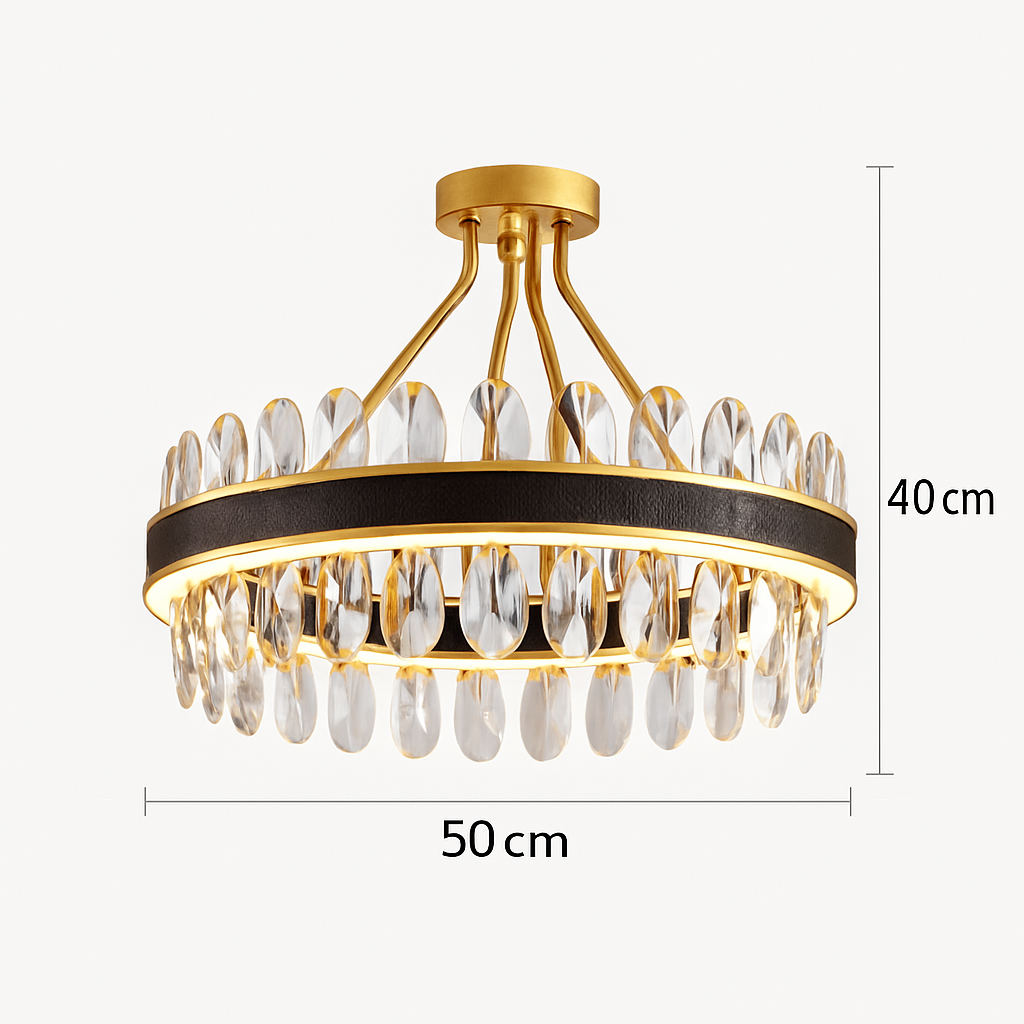 lustre en cuir led cristal luxueux rond suspendu moderne