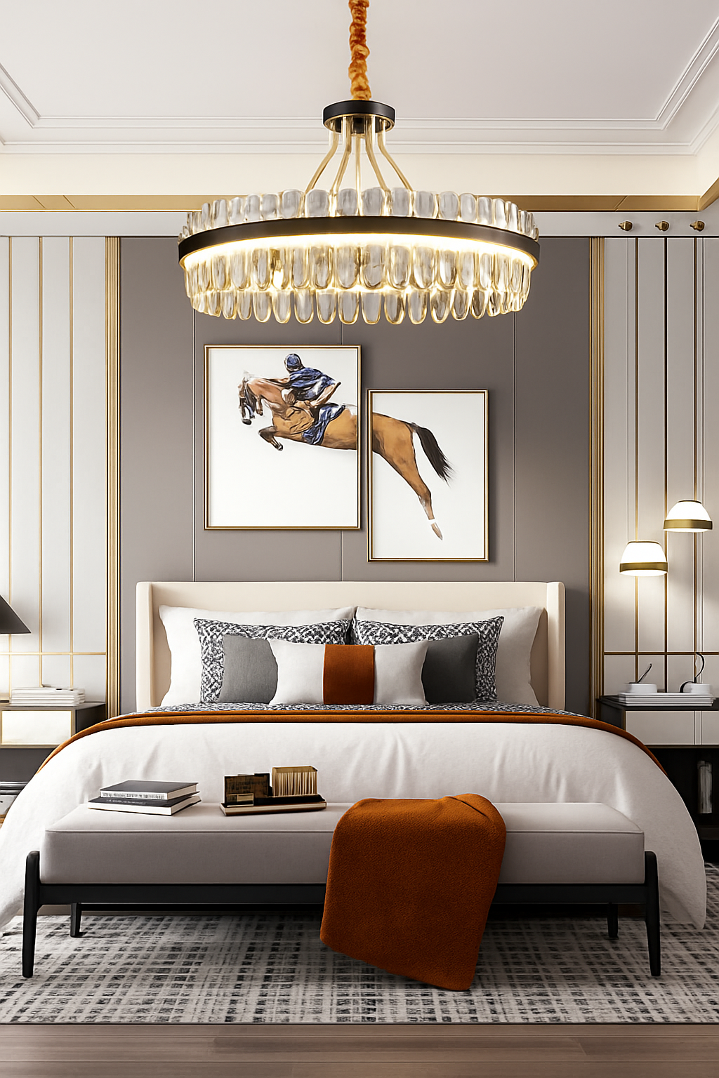 lustre en cuir led cristal luxueux rond suspendu moderne