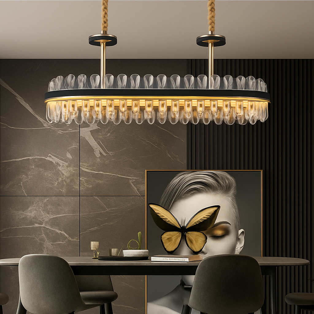 lustre en cuir led cristal luxueux rond suspendu moderne