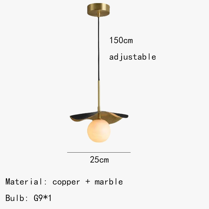 lustre 	 en cuivre avec boule de marbre naturel