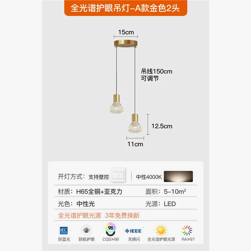 lustre en cuivre avec éclairage led moderne pour décoration intérieure