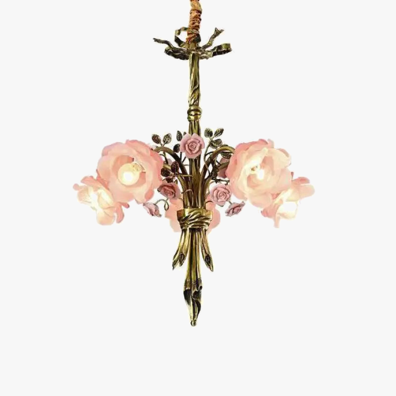 lustre en cuivre avec verre rose style classique européen à led