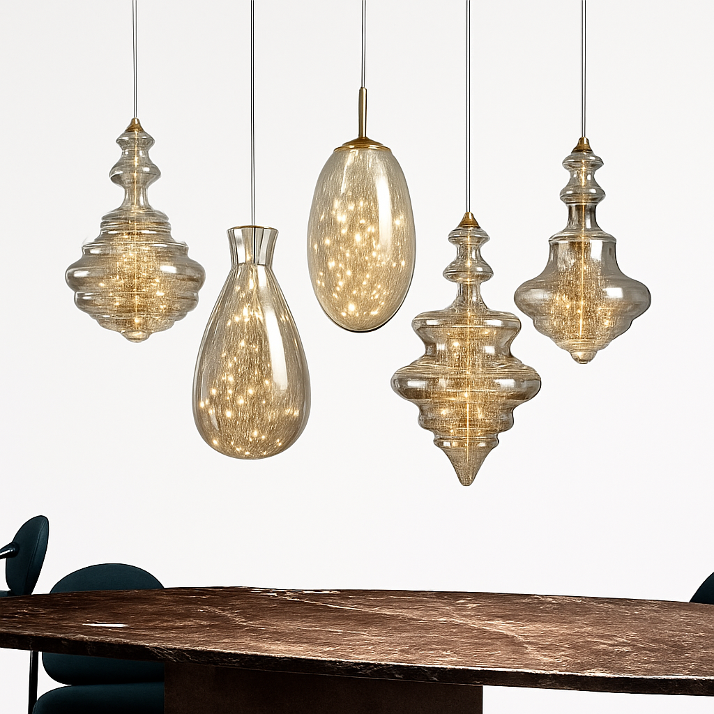 lustre en cuivre moderne avec cristal et éclairage led