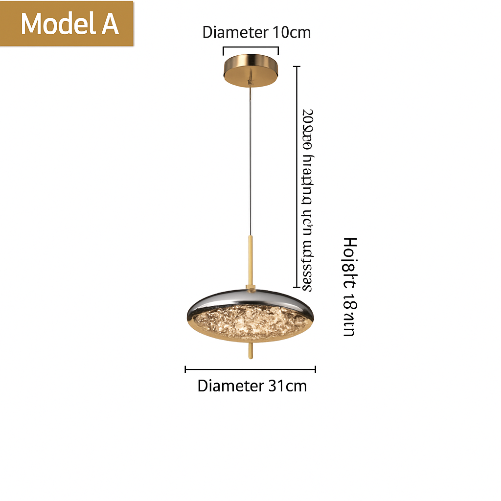 lustre en cuivre moderne avec cristal et éclairage led