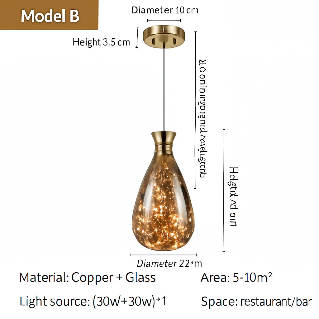 lustre en cuivre moderne avec cristal et éclairage led