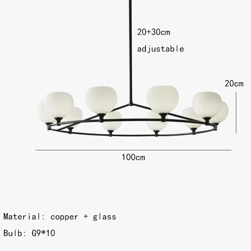 lustre en cuivre noir design moderne avec ampoule en verre blanc