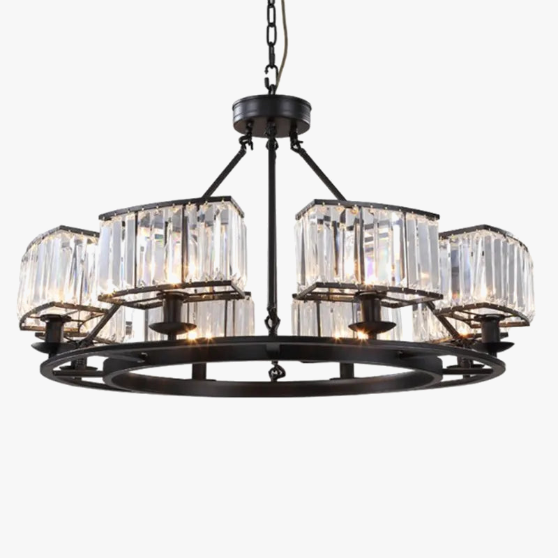 lustre en fer forgé et cristal style rétro industriel