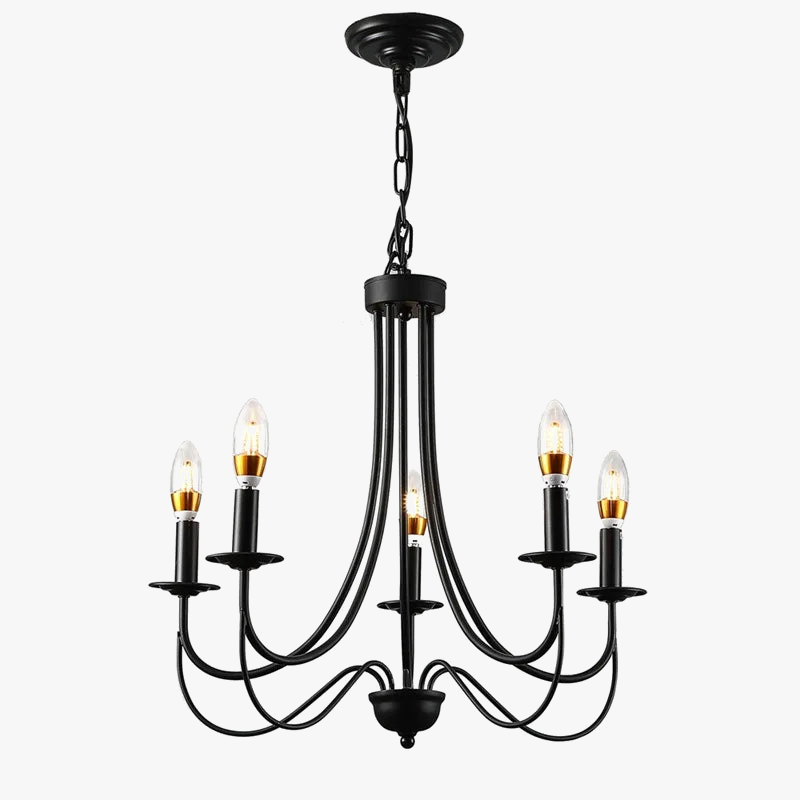 lustre en fer forgé noir 5 ampoules style industriel vintage américain