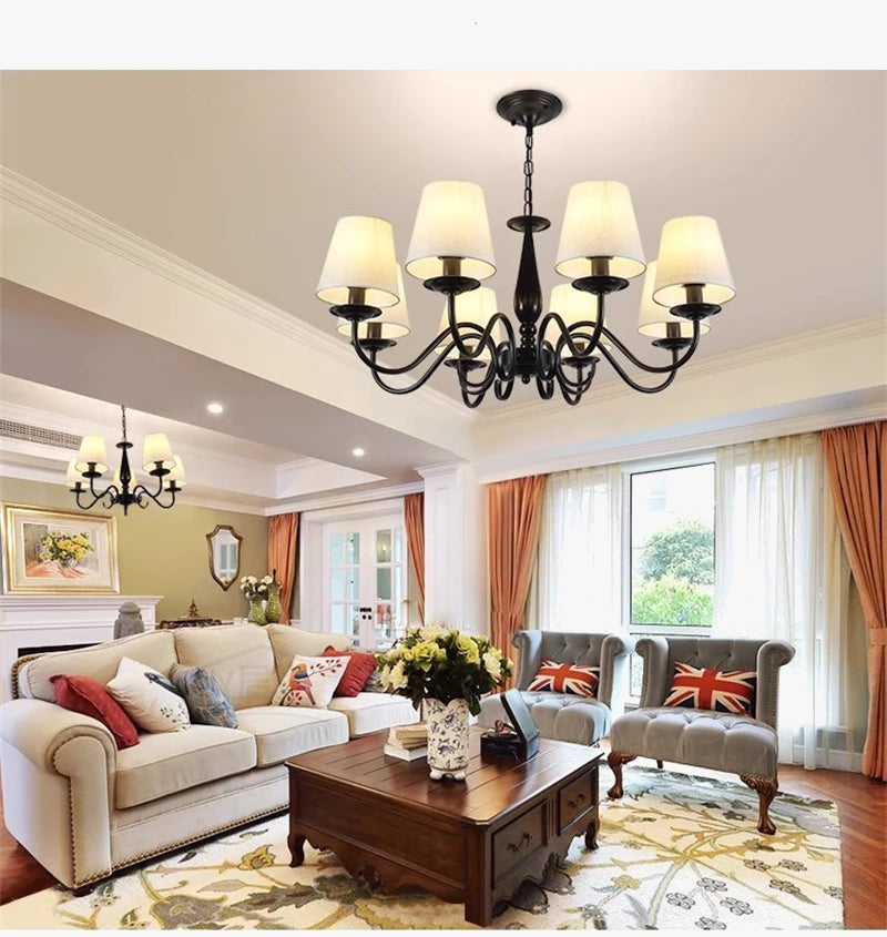 lustre en fer noir avec abat-jour pour intérieur élégant