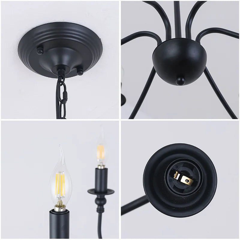 lustre en fer noir avec éclairage led pour intérieur moderne