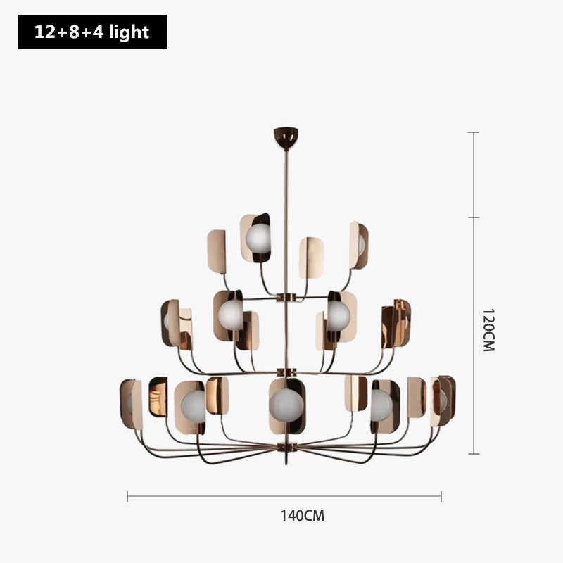 lustre en métal avec feuilles éclairage en verre laiteux design luxueux
