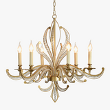 lustre en métal doré antique avec décoration en cristal